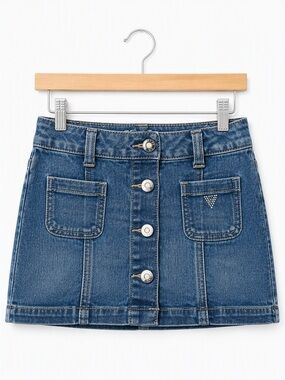 GUESS Jeans Girl Button Front Denim Skirt Rhinestones Size 4 Preppy Summer
